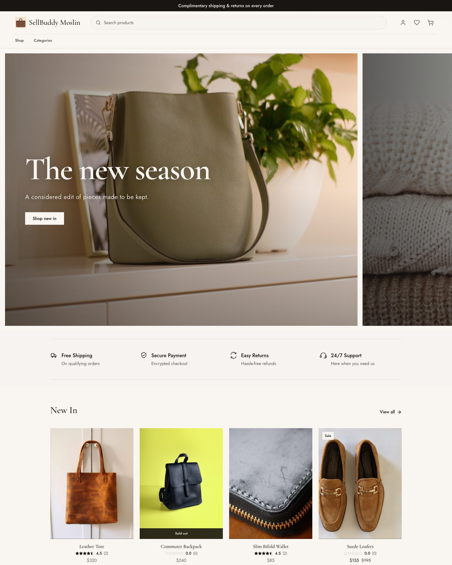 SellBuddy Moslin storefront preview