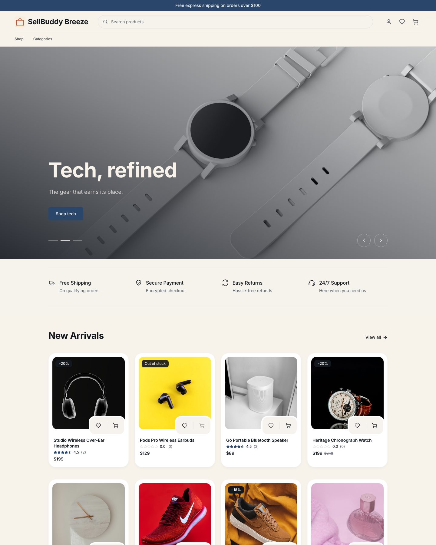 SellBuddy Breeze storefront preview on desktop