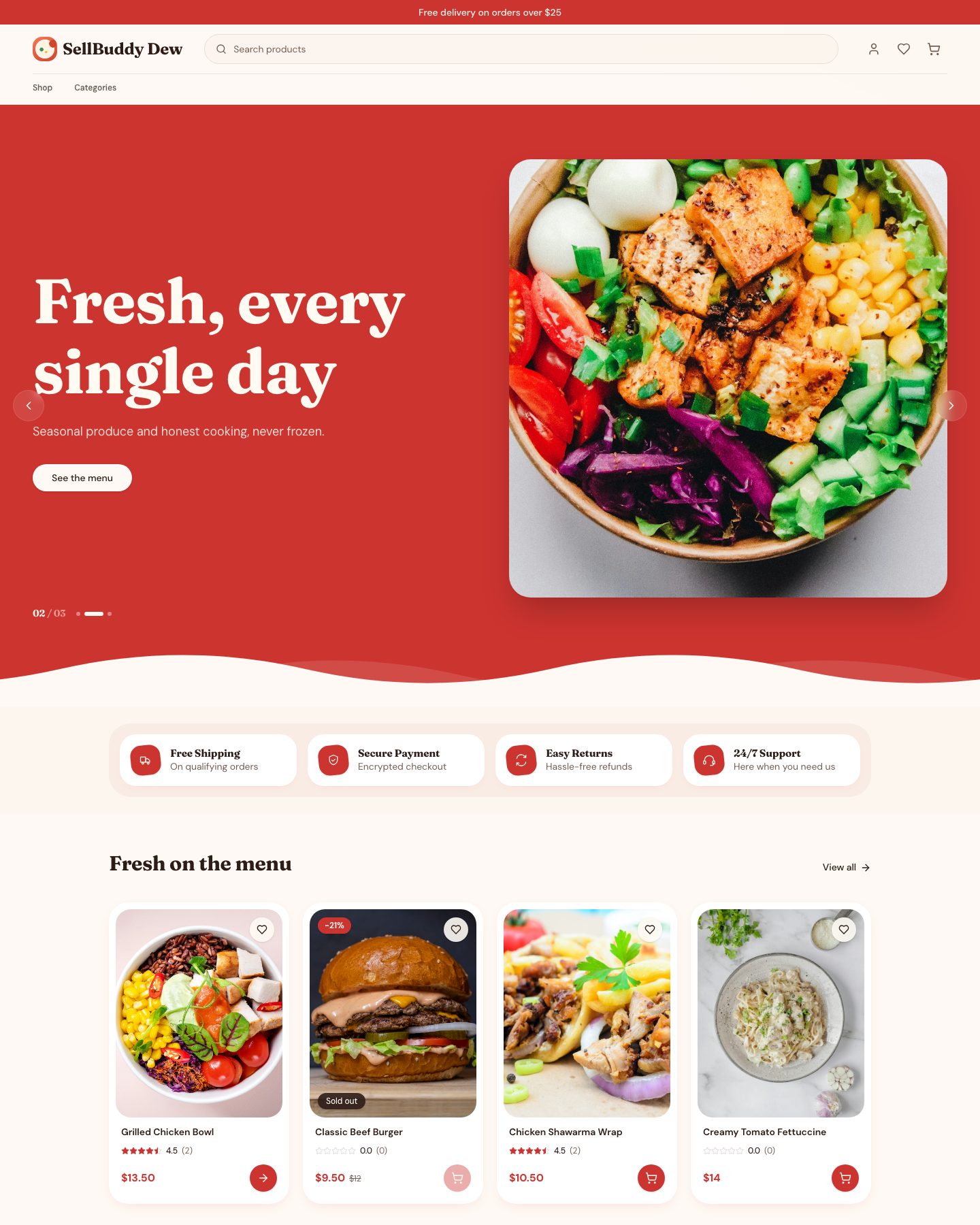 SellBuddy Dew storefront preview on desktop