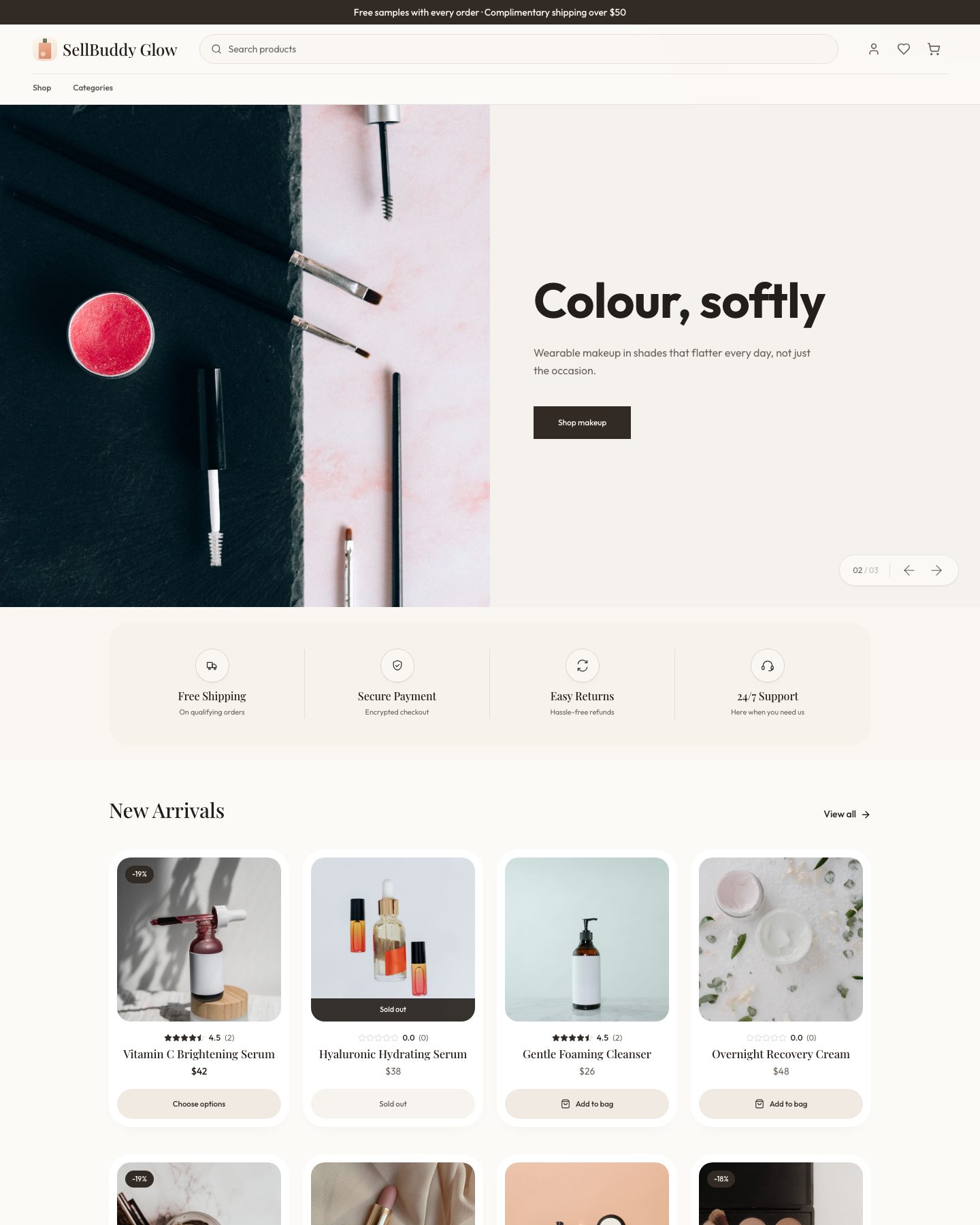 SellBuddy Glow storefront preview